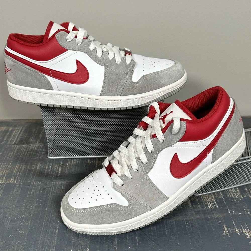NIKE Air Jordan 1 Low SE Light Smoke Grey Gym Red Glitter Mens 8.5 Womens 10